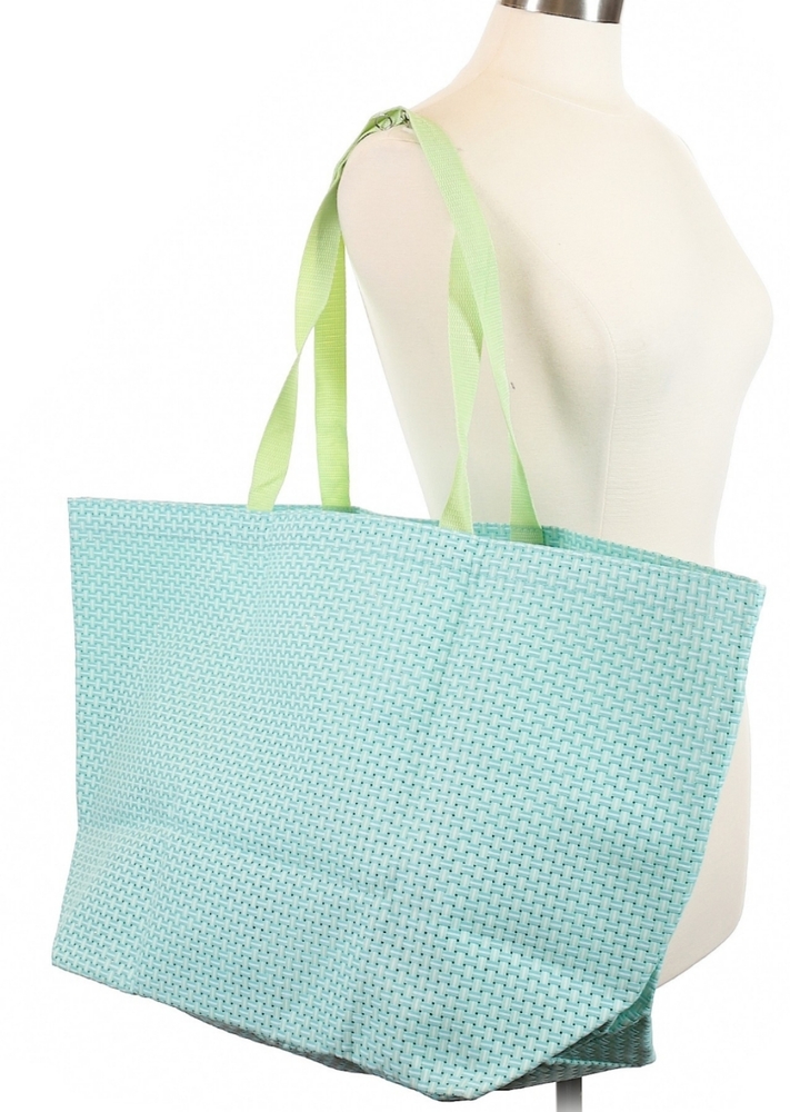 Blue Green Woven Beach Tote